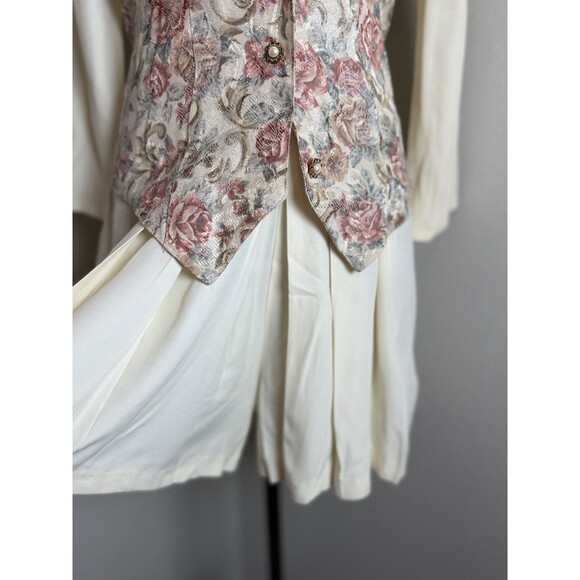 Vintage 90s AOLIB Floral Tapestry Vest Romper Cottagecore Prairie Cream Size3 - Picture 3 of 10